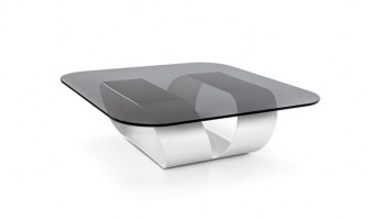 Ring table with smoked glass top and white lacquered base